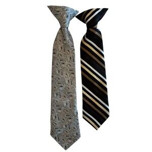 Clip-on Ties necktie Boys Bundle of 2 Brown Stripe Grey Paisley